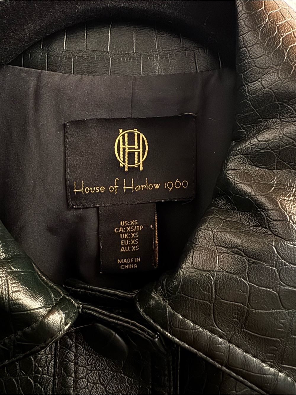 House of Harlow 1960 Dark Green Croc-Embossed Faux Leather Jacket - Picture 3 of 16